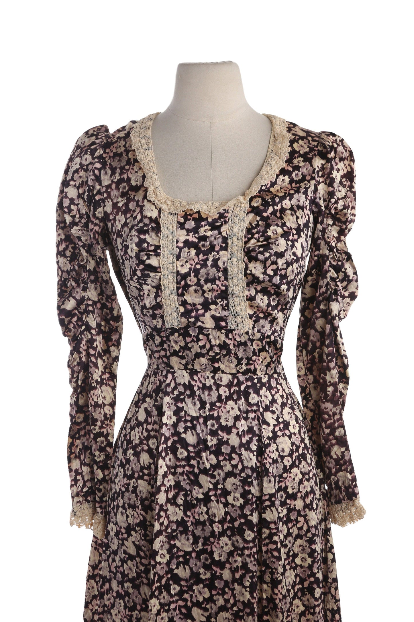 Vintage Brown Floral Print Prairie Dress