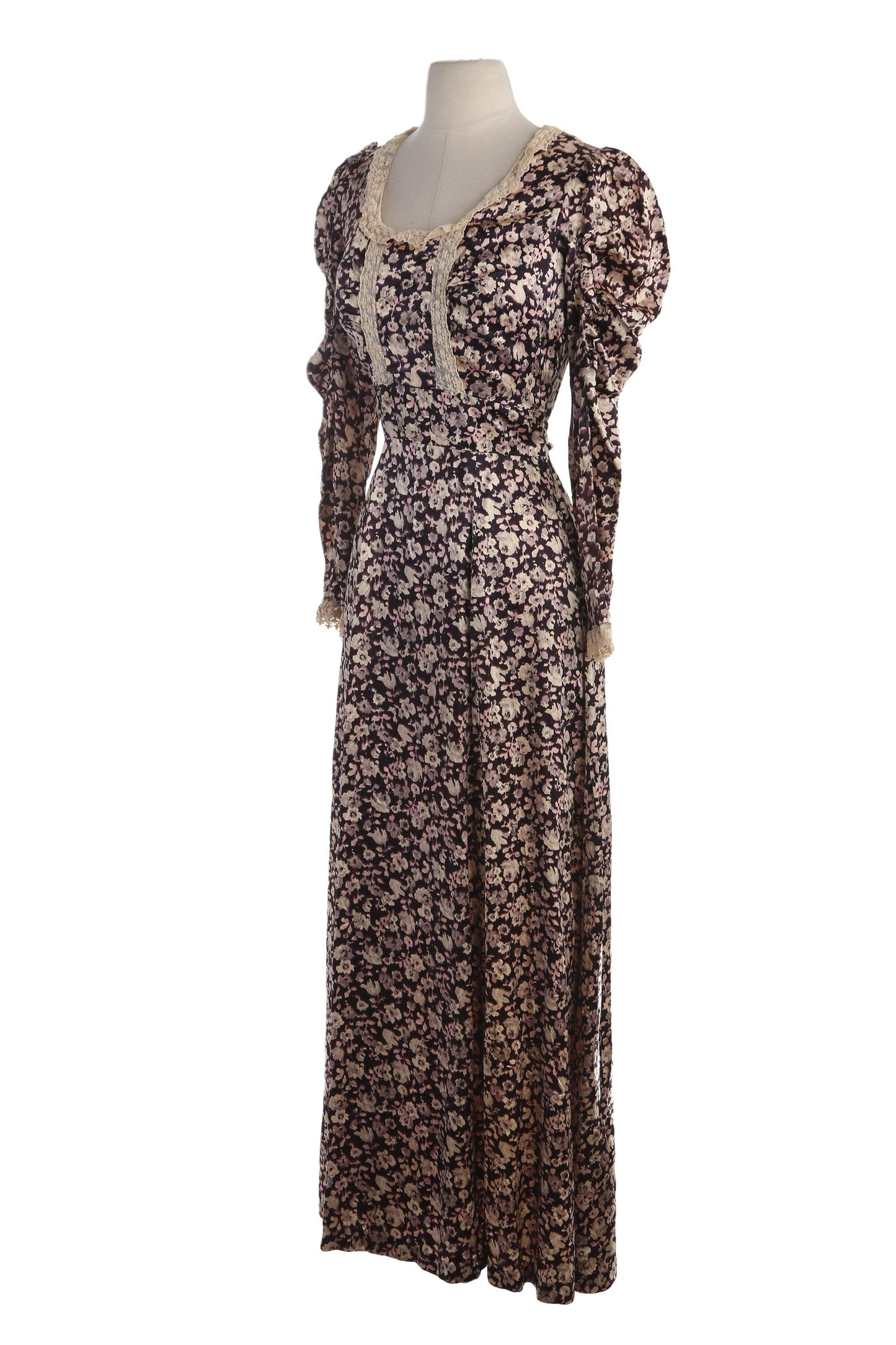 Vintage Brown Floral Print Prairie Dress