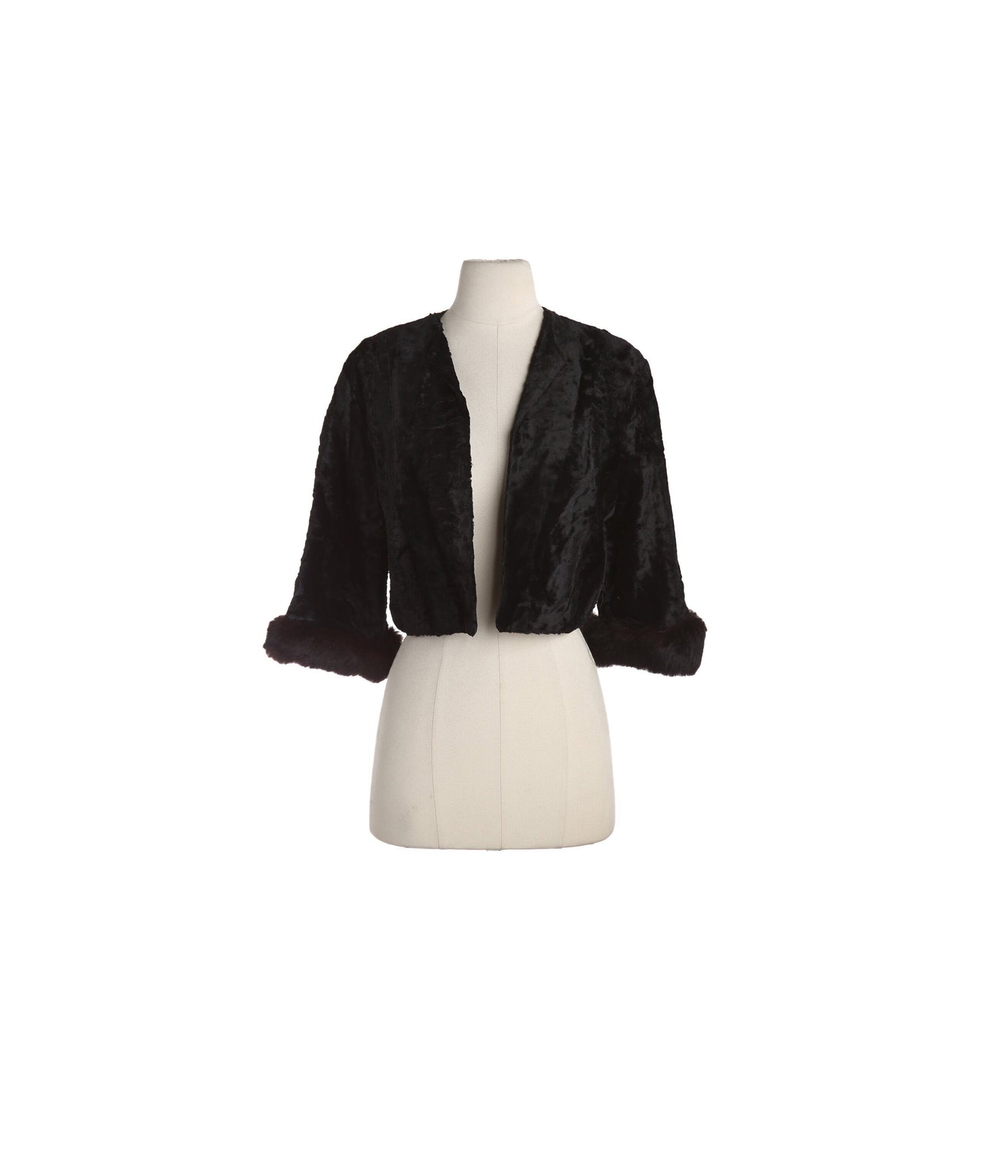Vintage Black Fur Jacket by Franklin Simon - No Closure / Fur Cuffs- Estimated Era 1960's - 1970's