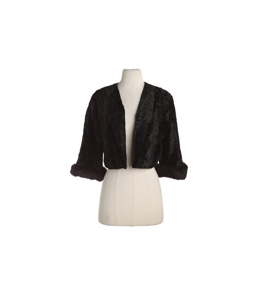 Vintage Black Fur Jacket by Franklin Simon - No Closure / Fur Cuffs- Estimated Era 1960's - 1970's