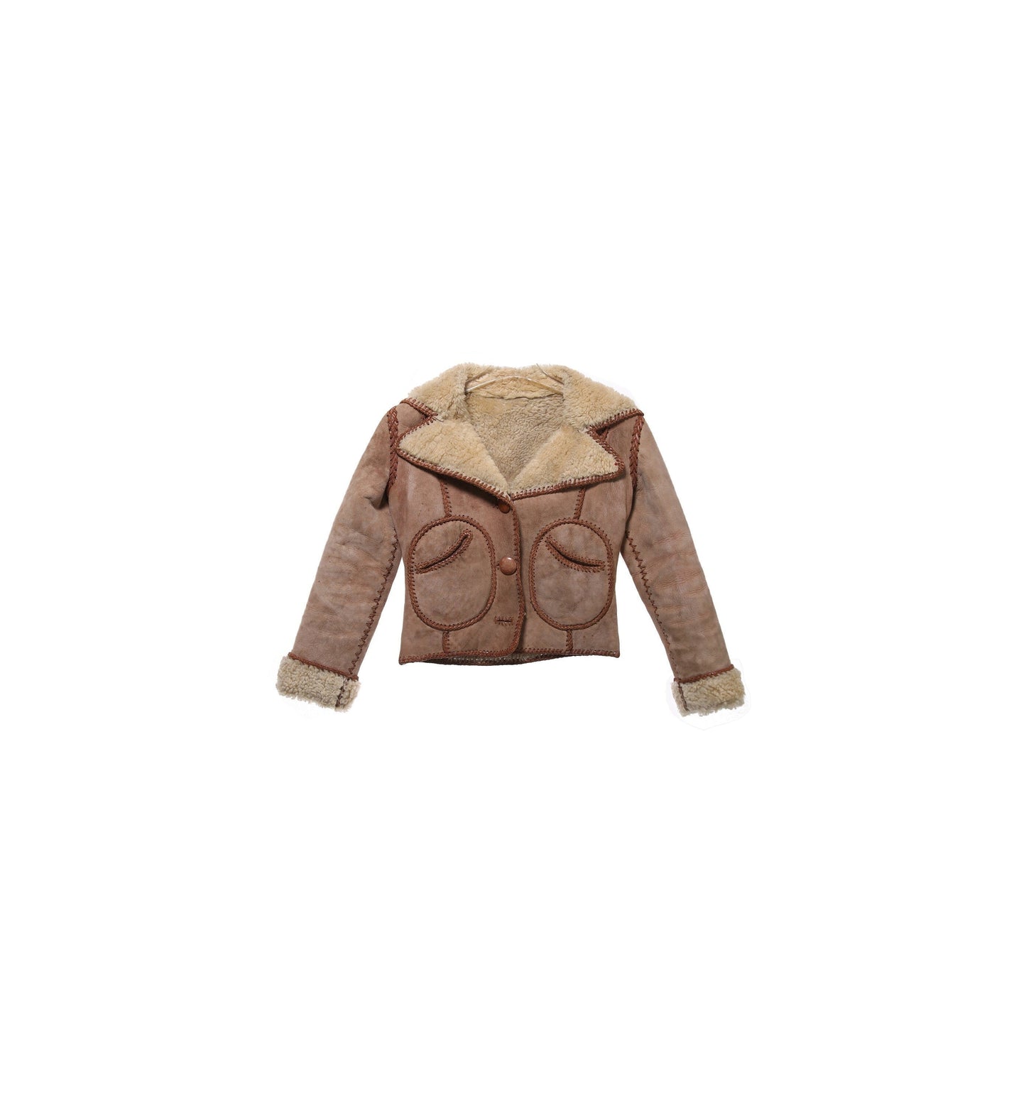 Vintage Brown Shearling Jacket - High Waist - Long Sleeve - Estimated Era 1970's - 1980's