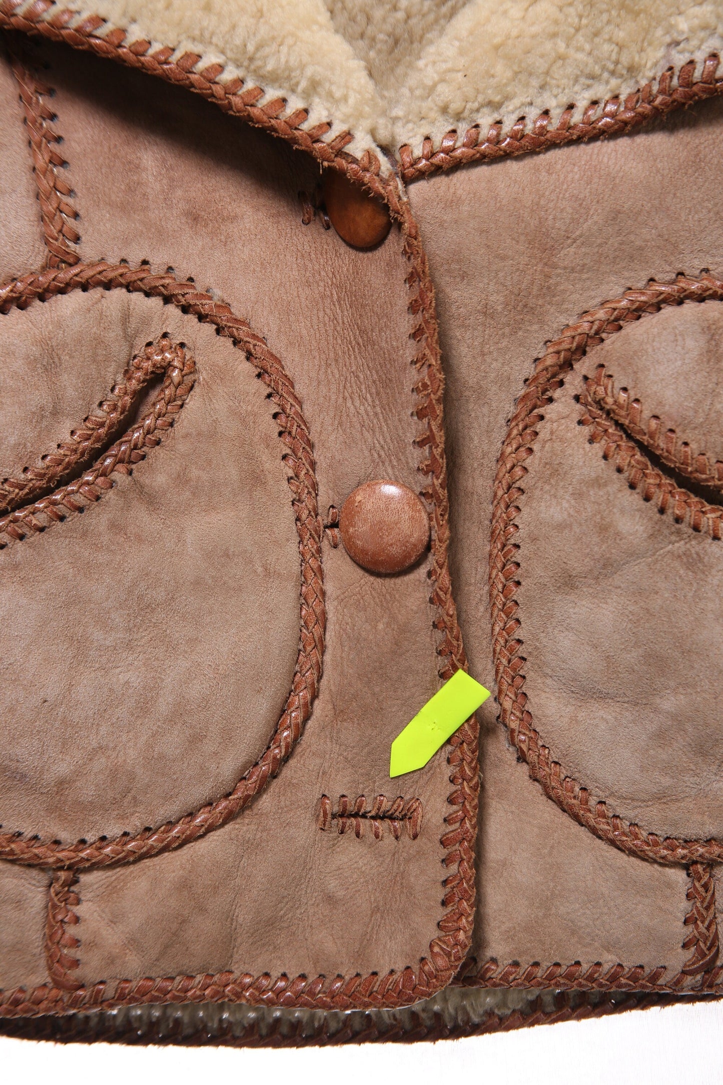 Vintage Brown Shearling Jacket - High Waist - Long Sleeve - Estimated Era 1970's - 1980's