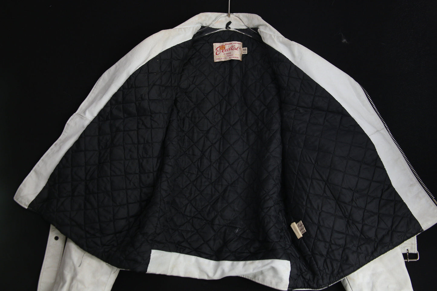 Vintage White Biker Leather Jacket by Excelled - Estimated Era 1980's - 1990's