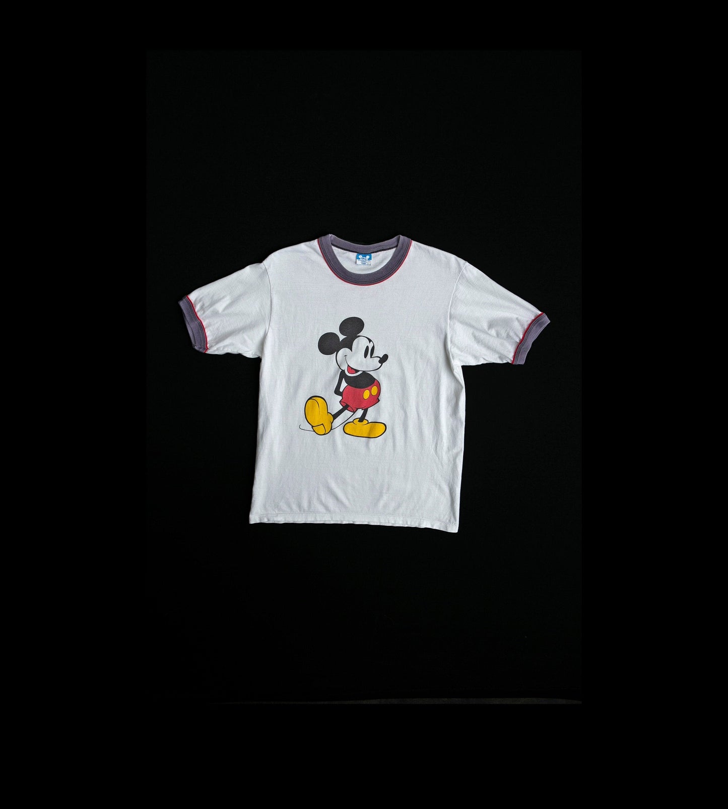 Vintage Mickey Mouse Graphic T-shirt with Blue Collar Seam / Era 1970s - 1980s