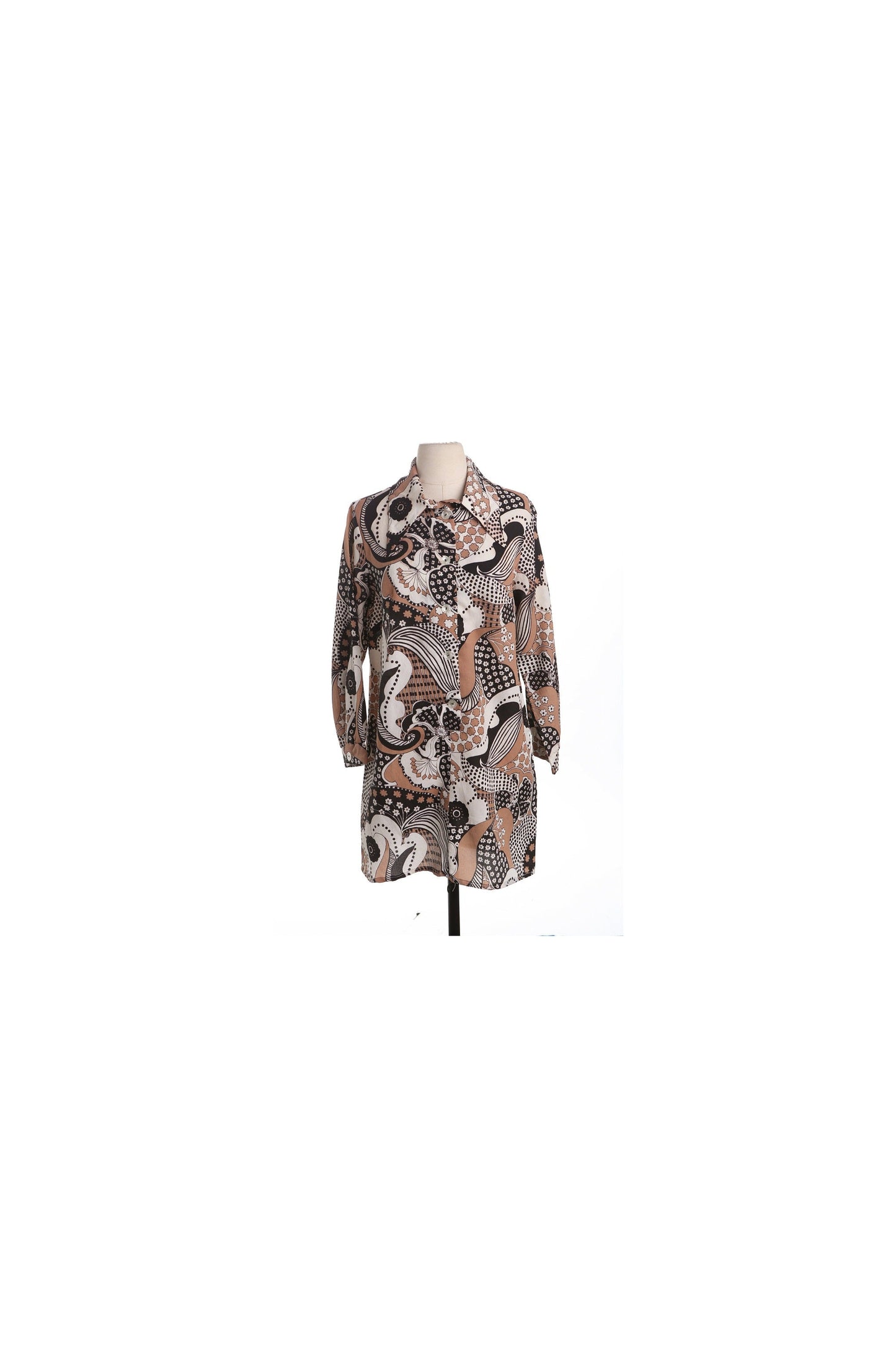 70's Women Floral Abstract Print Mod Dress