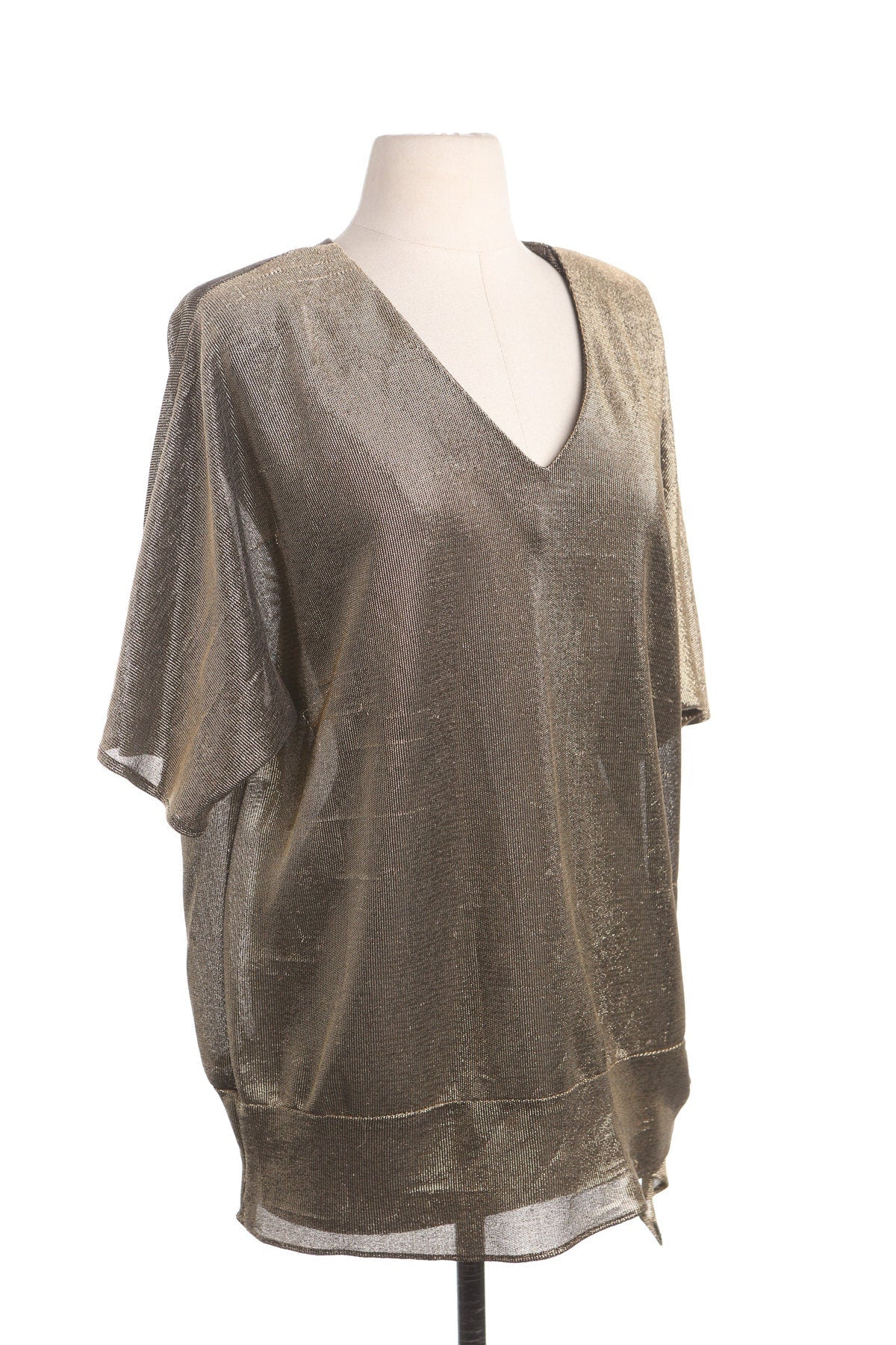 Vintage Metallic Gold V Neck Top - Studio 54 Style - Era 70's - 80's