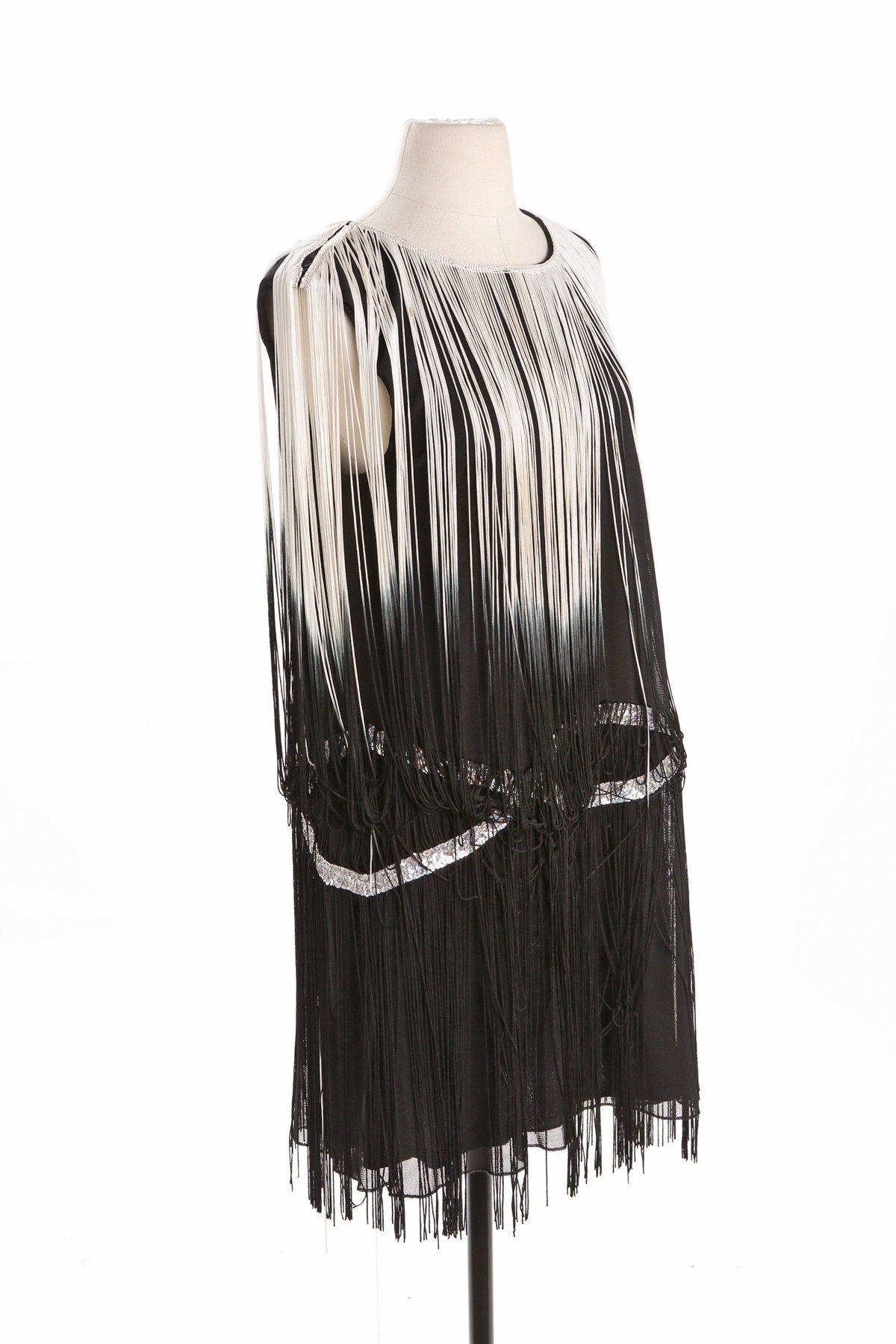 Black and White Flapper Dress with Silver Waist Details