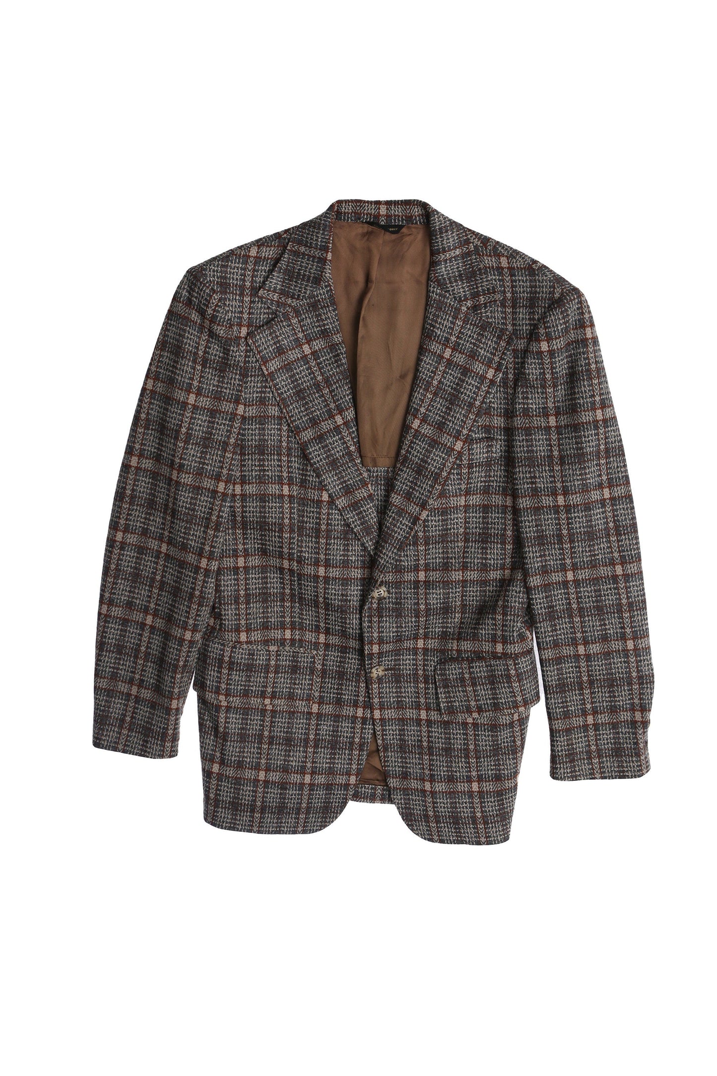 1970s Men Brown Plaid Casual Poly Blazer