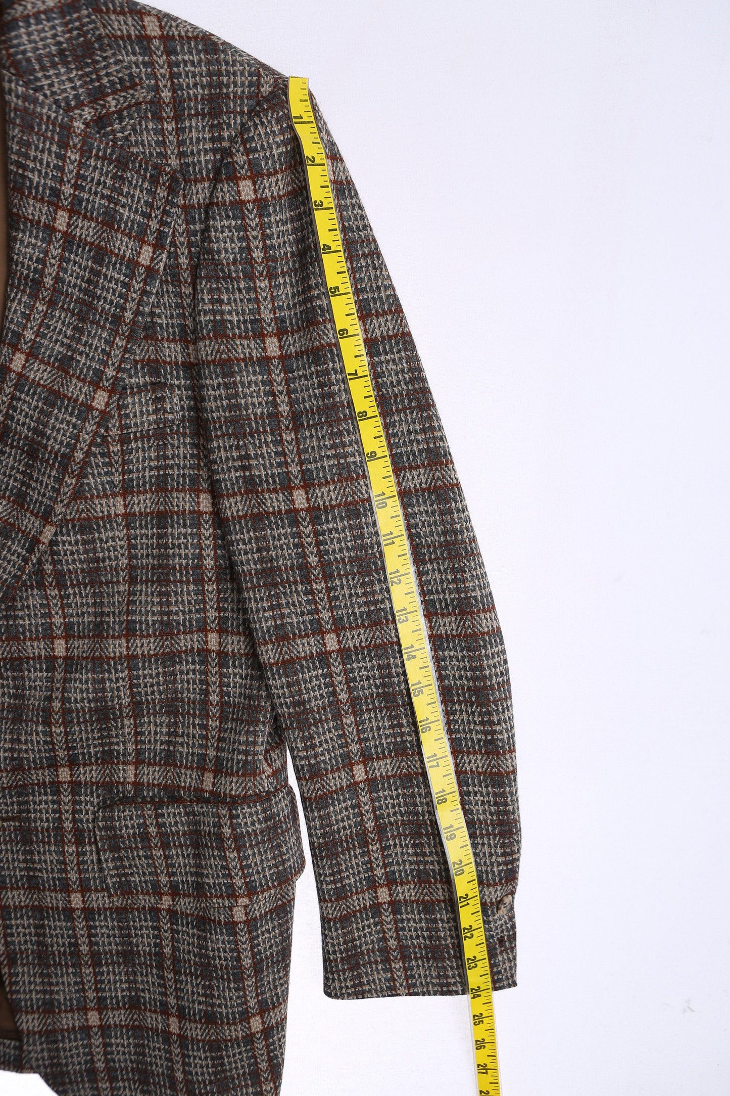 1970s Men Brown Plaid Casual Poly Blazer