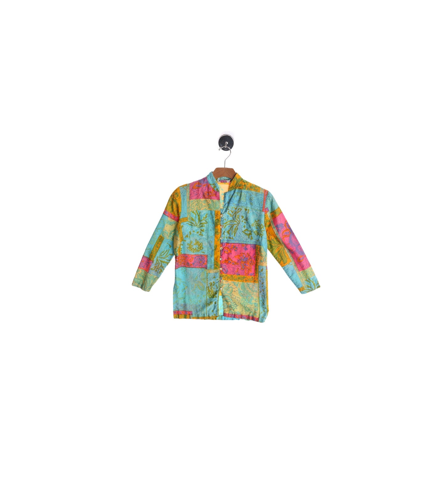 1970s Women's Floral Print Cotton Button Up Top