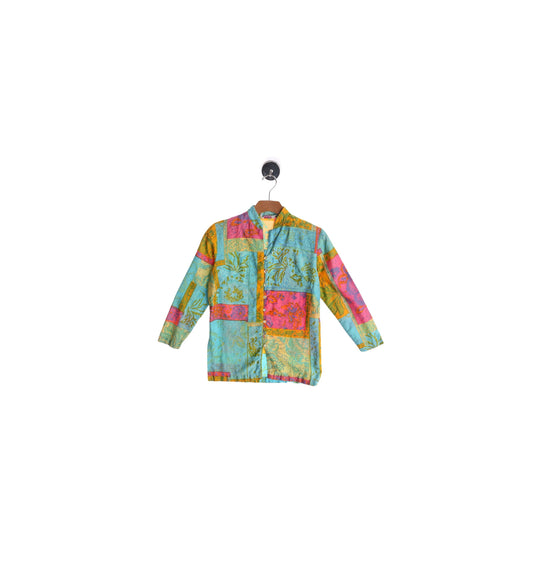 1970s Women's Floral Print Cotton Button Up Top