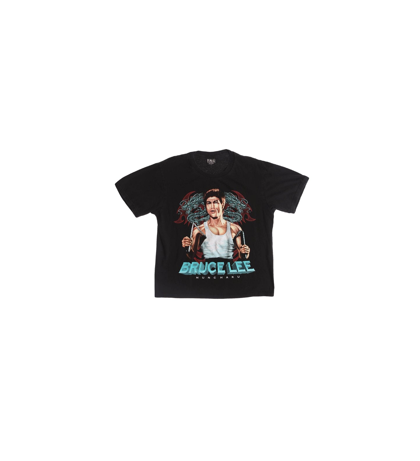 Vintage Bruce Lee Nunchaku Black Graphic T-shirt - Red Rock of the T-shirts Label