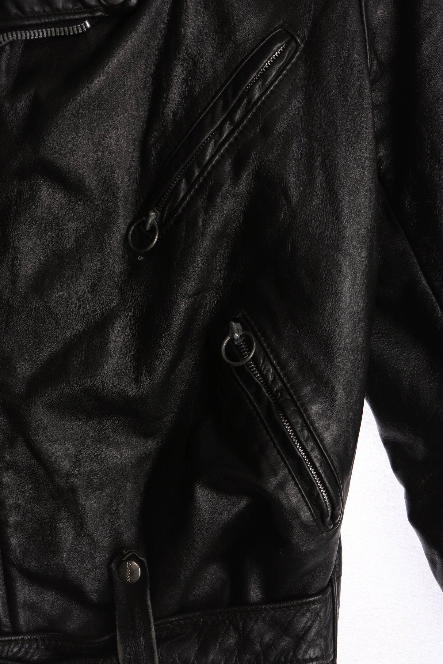 Men's Black Leather Biker Jacket - Made in USA - Brooks Label - Size 40