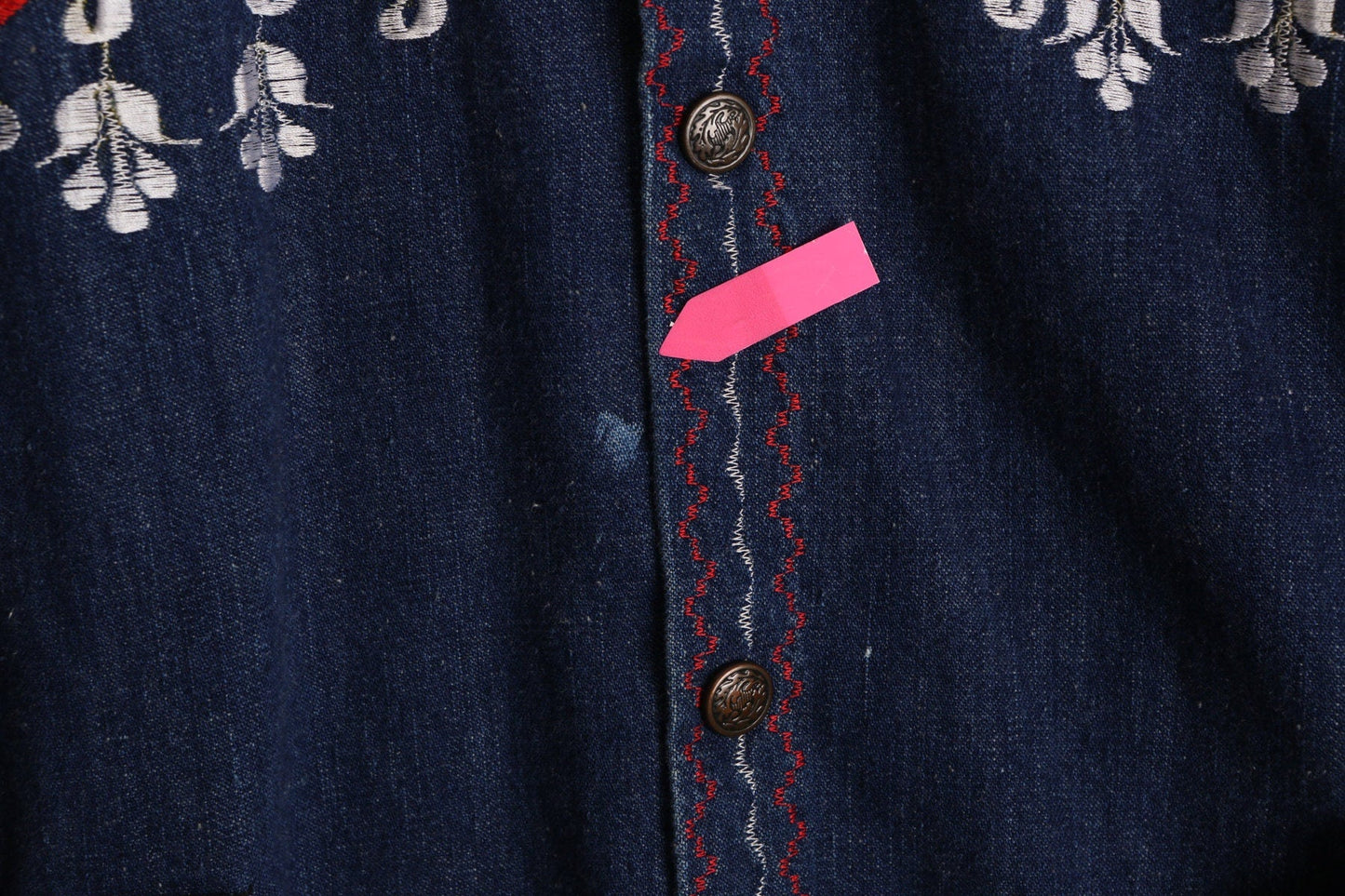 70's Men Embroidered Blue Denim Jacket with Waist Belt