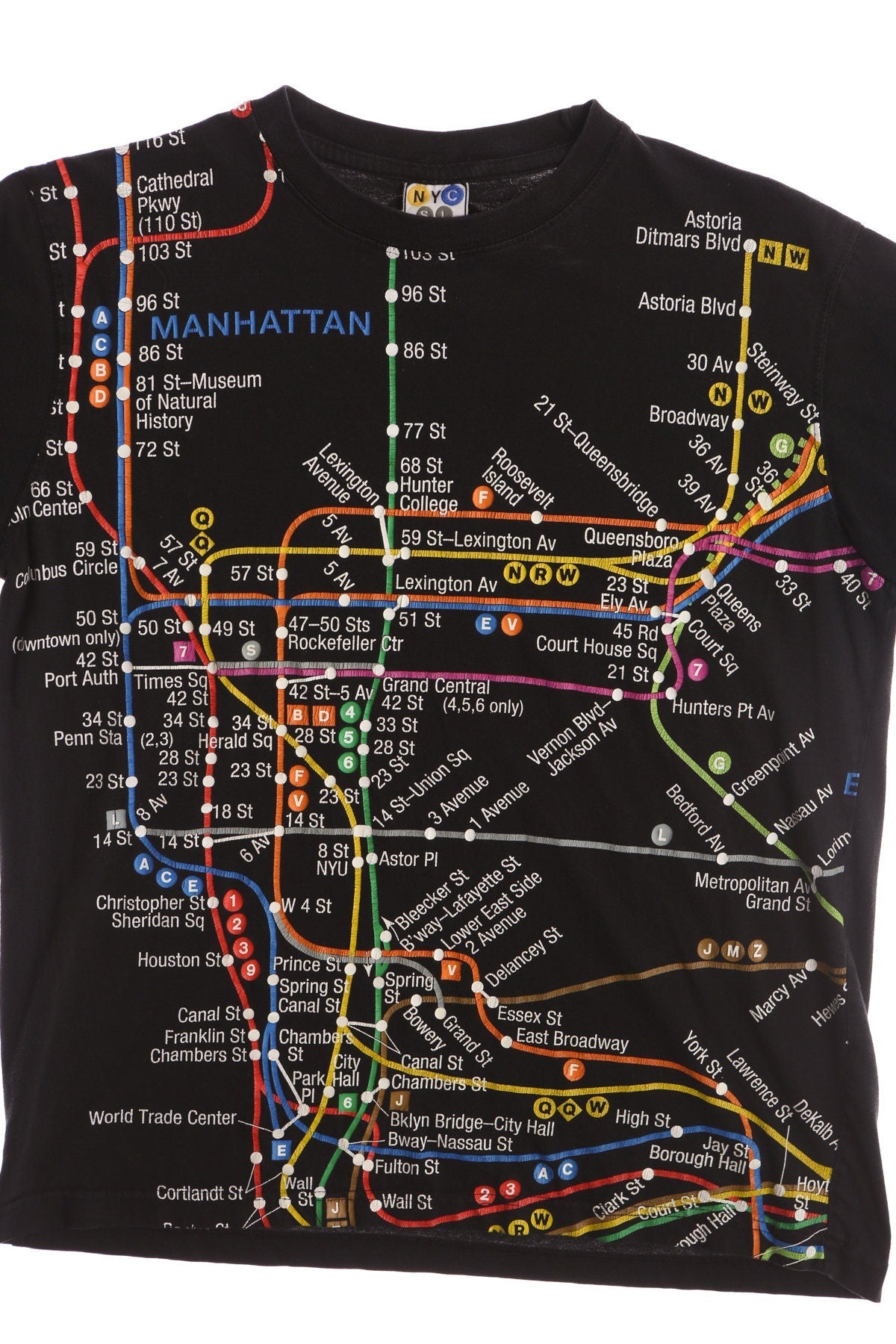 New York City Subway Line Map Black Graphic T-shirt - Y2K - NYC