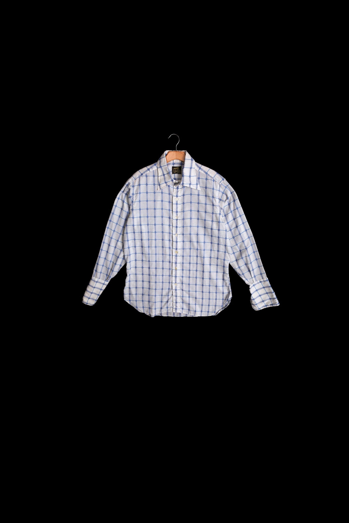 Vintage Men Oxford Button Up Shirt with Blue Plaid Details - Era 70's - 80's