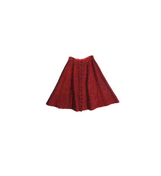 Women Red Circle Skirt with Black Shear Fabric Details - Era 40s - 50s