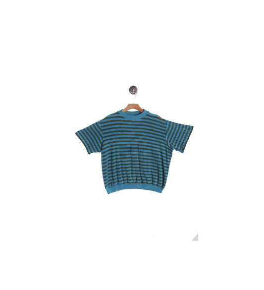 1960s Blue Striped Short Sleeve Mod Shirt