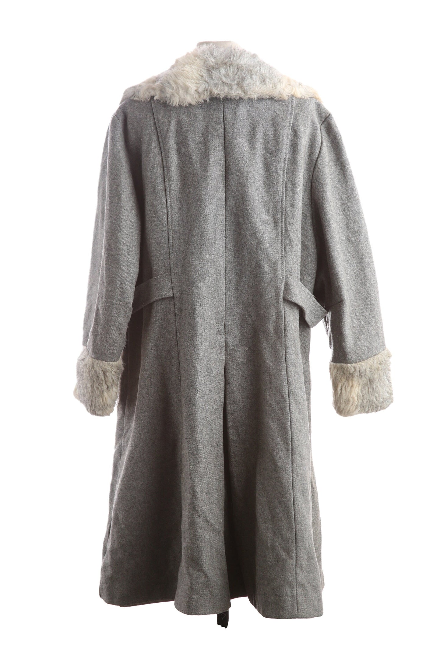 Vintage Women's Gray Winter Coat with White Faux Fur Collar - Estimated Era 1960's - 1970's