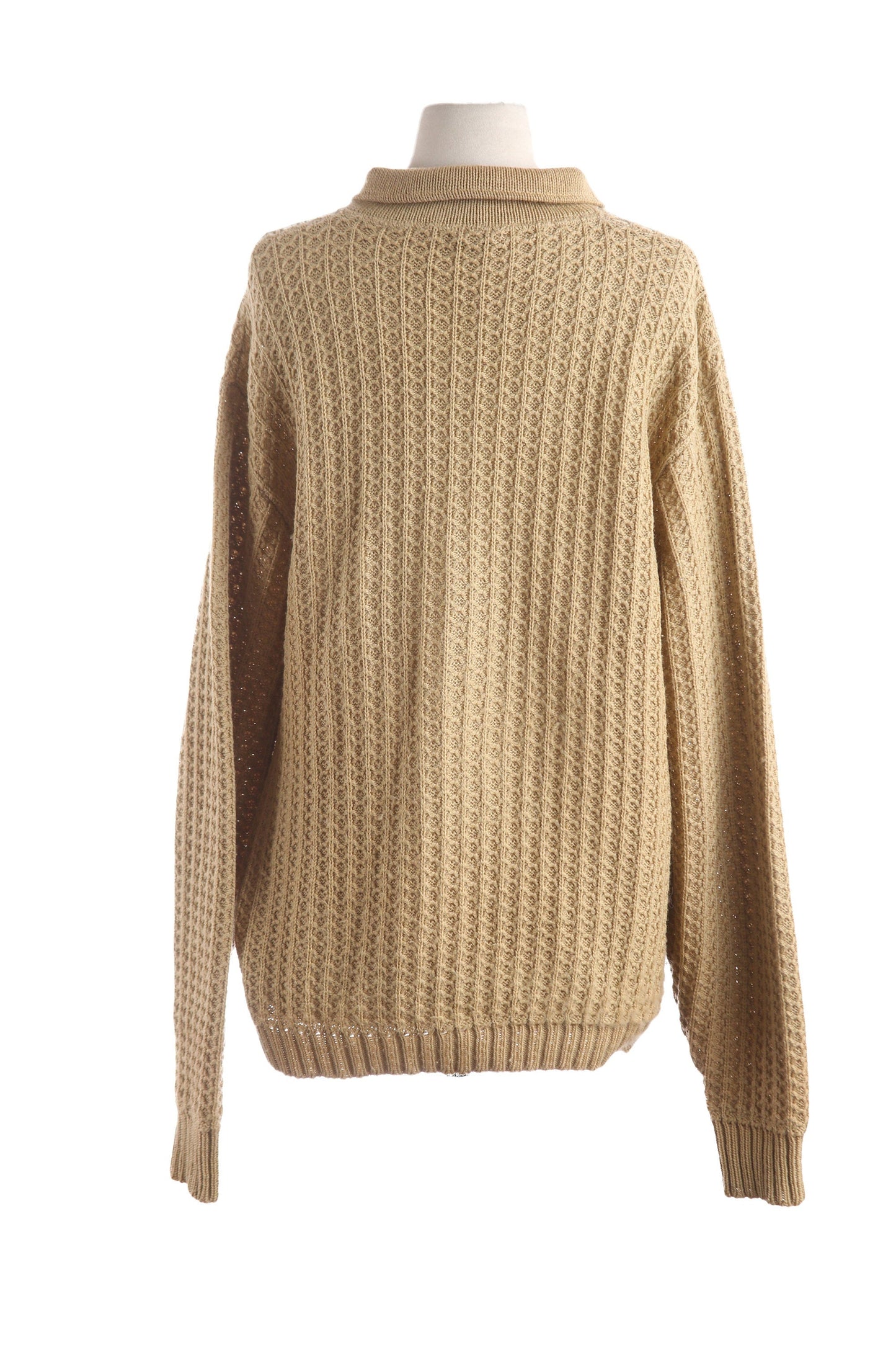 1960's Men Beige Long Sleeve Pullover Mod Sweater/Shirt by Lord Jeff - Half Chest Zipper Closure