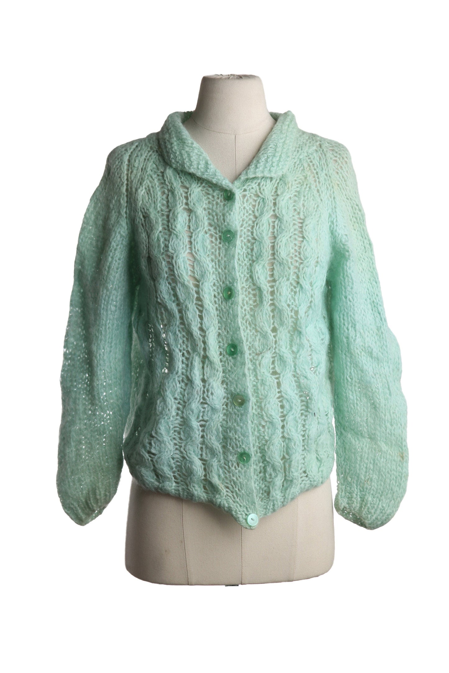Vintage Women Green Cardigan Sweater - Estimated Era 1960's - 1970's - Hand Made in Italy