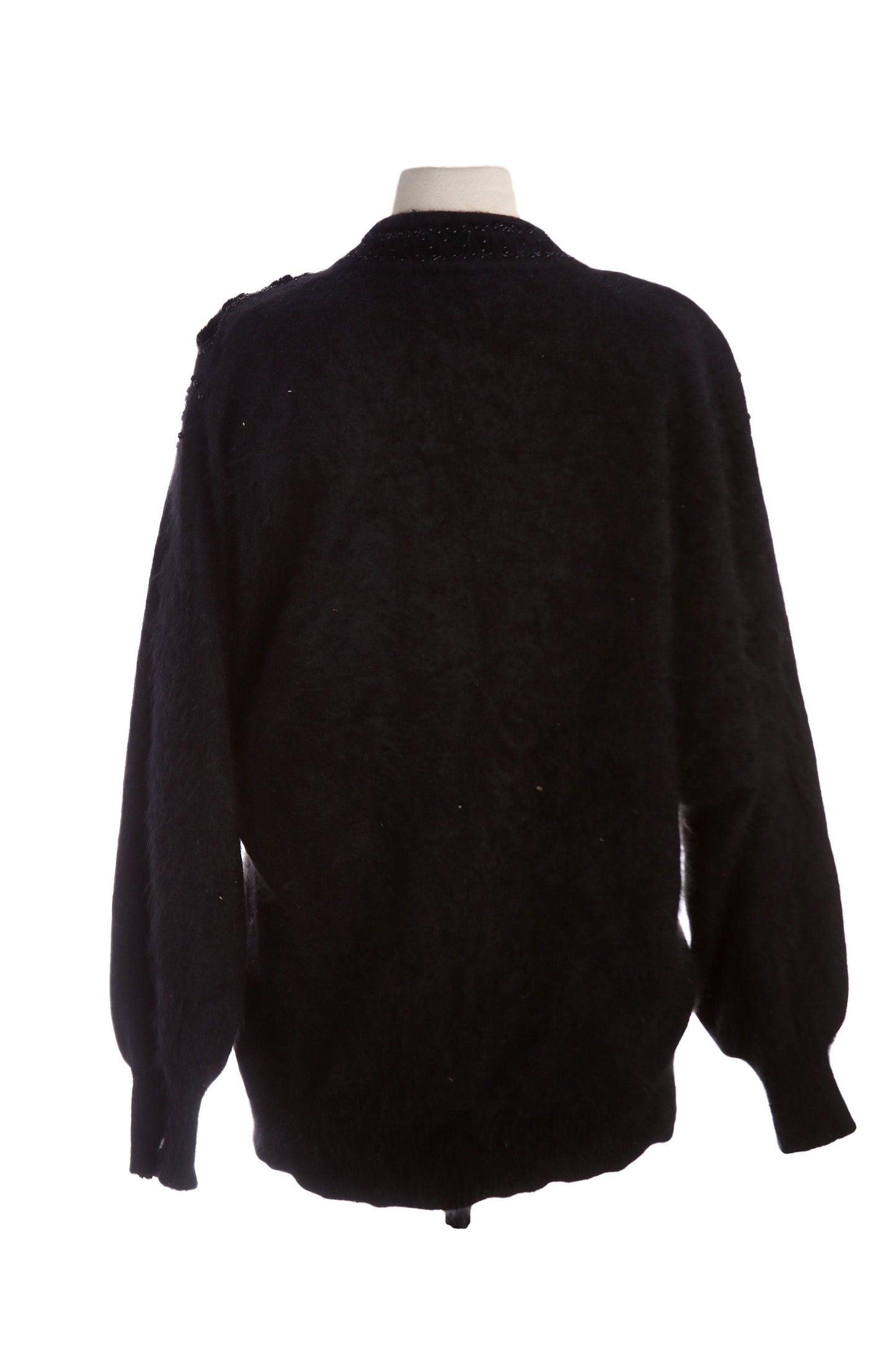 Vintage Women Black Cardigan Sweater with Fur Plaid Front Designs - Estimated Era 1980's - 1990's