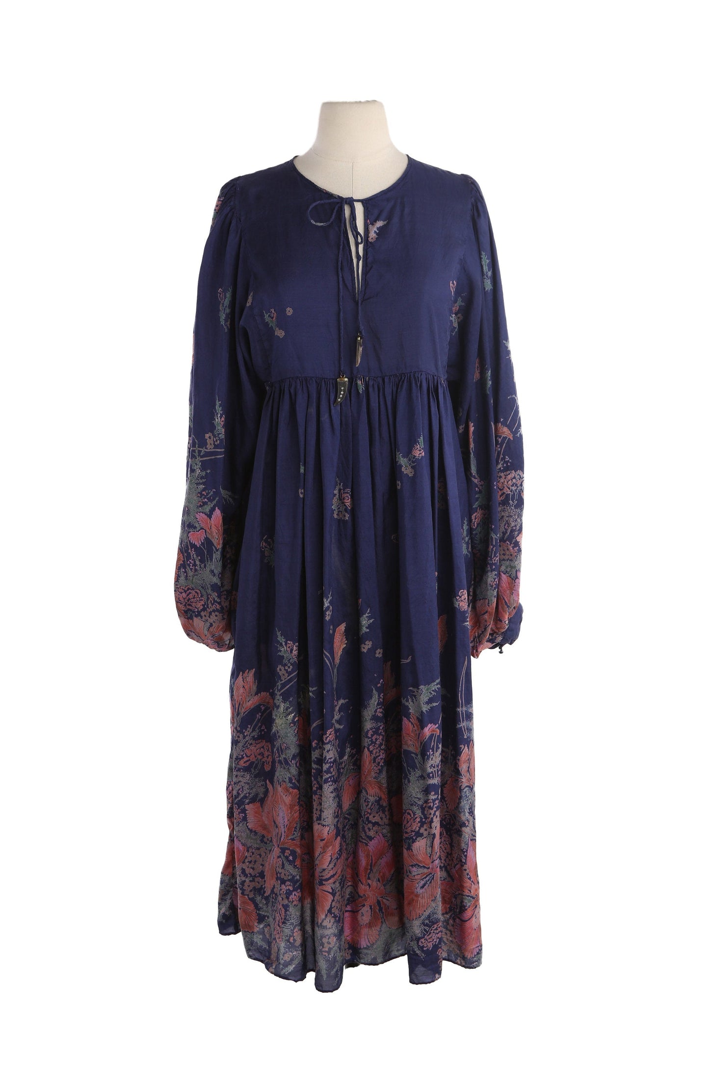 Vintage Women Blue Floral Print Summer Dress