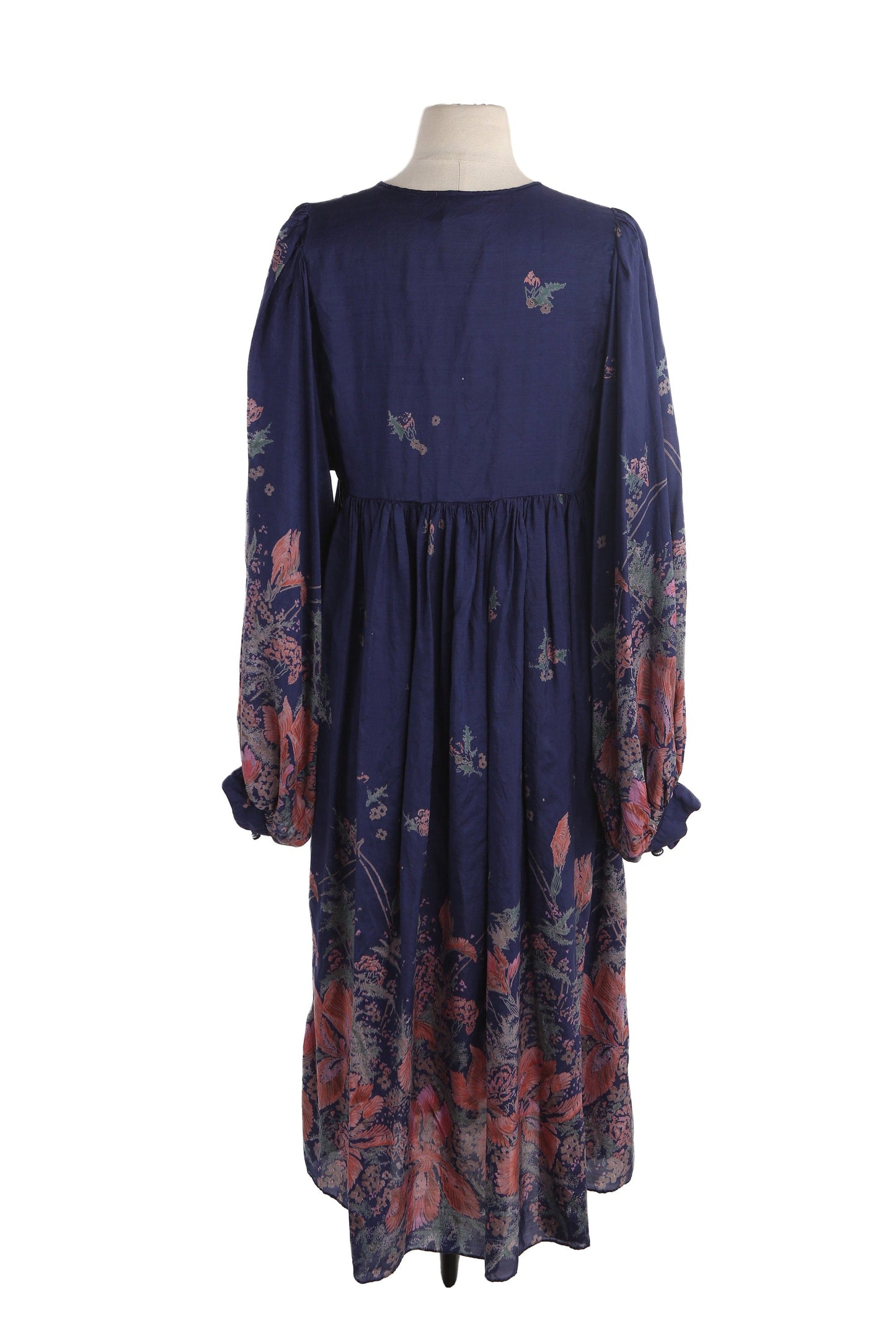 Vintage Women Blue Floral Print Summer Dress