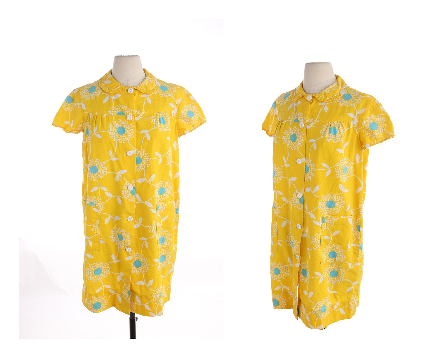 Vintage Women Yellow Floral Print Bluson Dress