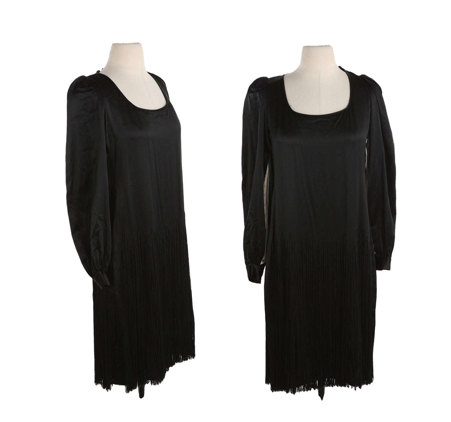 Vintage Women's Black Fringe Polyester Dress with Bottom Fringes by I. MAGNIN