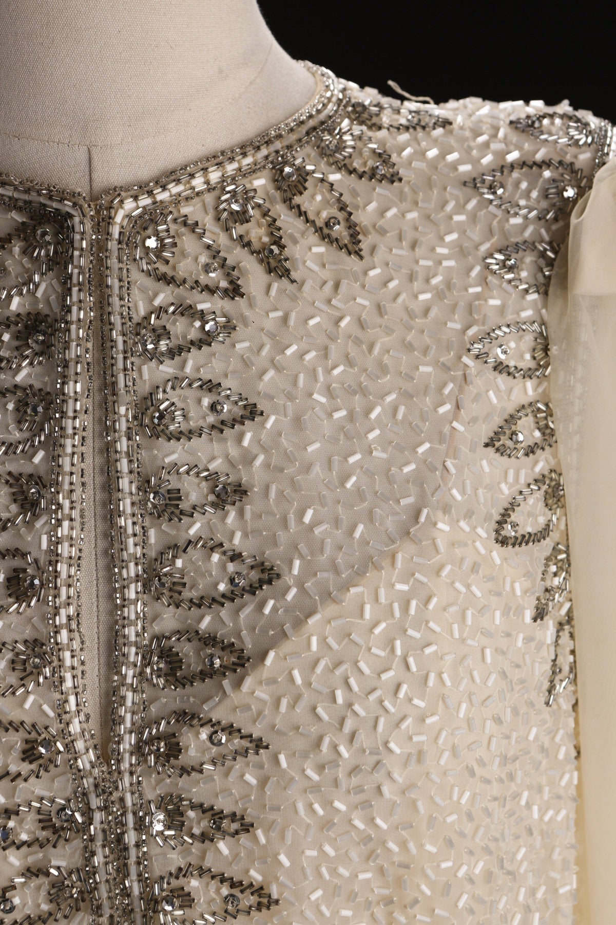 Vintage White Formal Sequin Dress - Era 1970s - 1980s