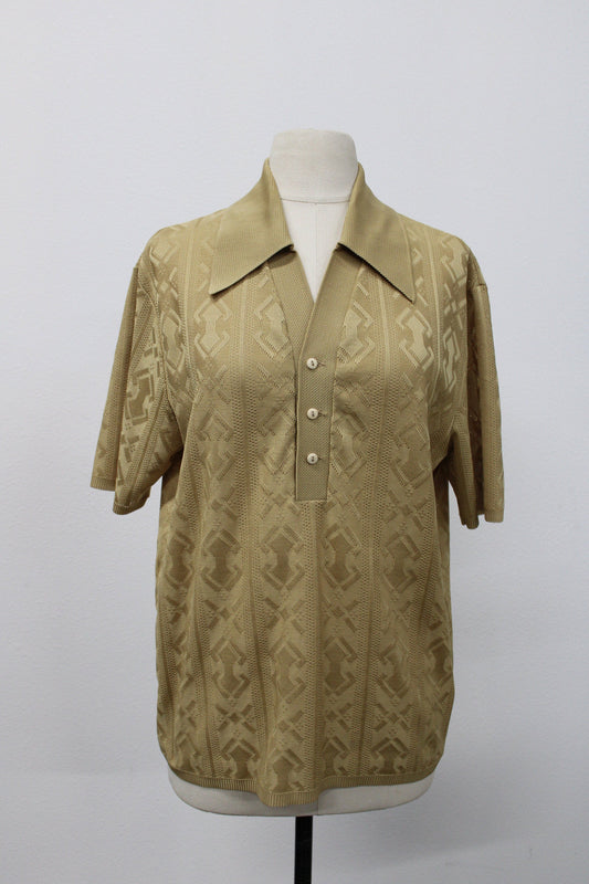 Vintage Collared Short Sleeve Polyester Shirt