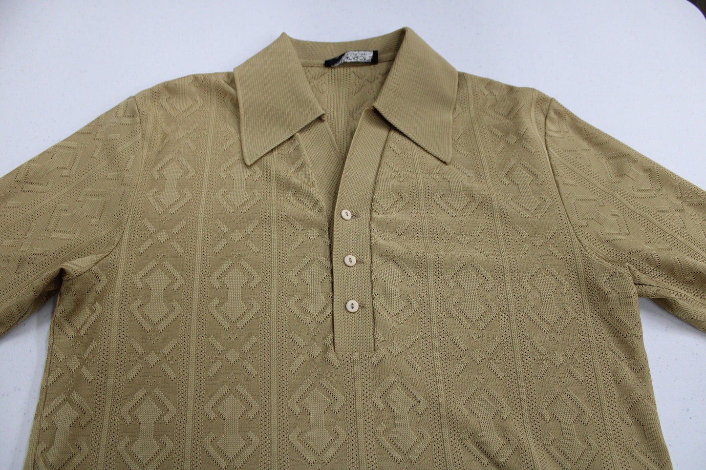 Vintage Collared Short Sleeve Polyester Shirt