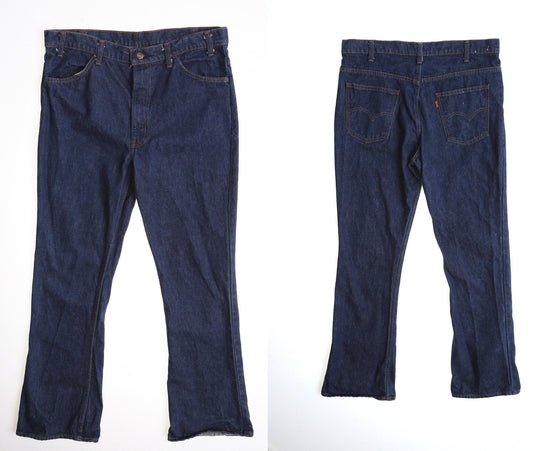 Vintage Levi's Bell Bottom Pants / Blue / dark Wash / Zipper Fly / Orange Tab / 1960s - 1970s