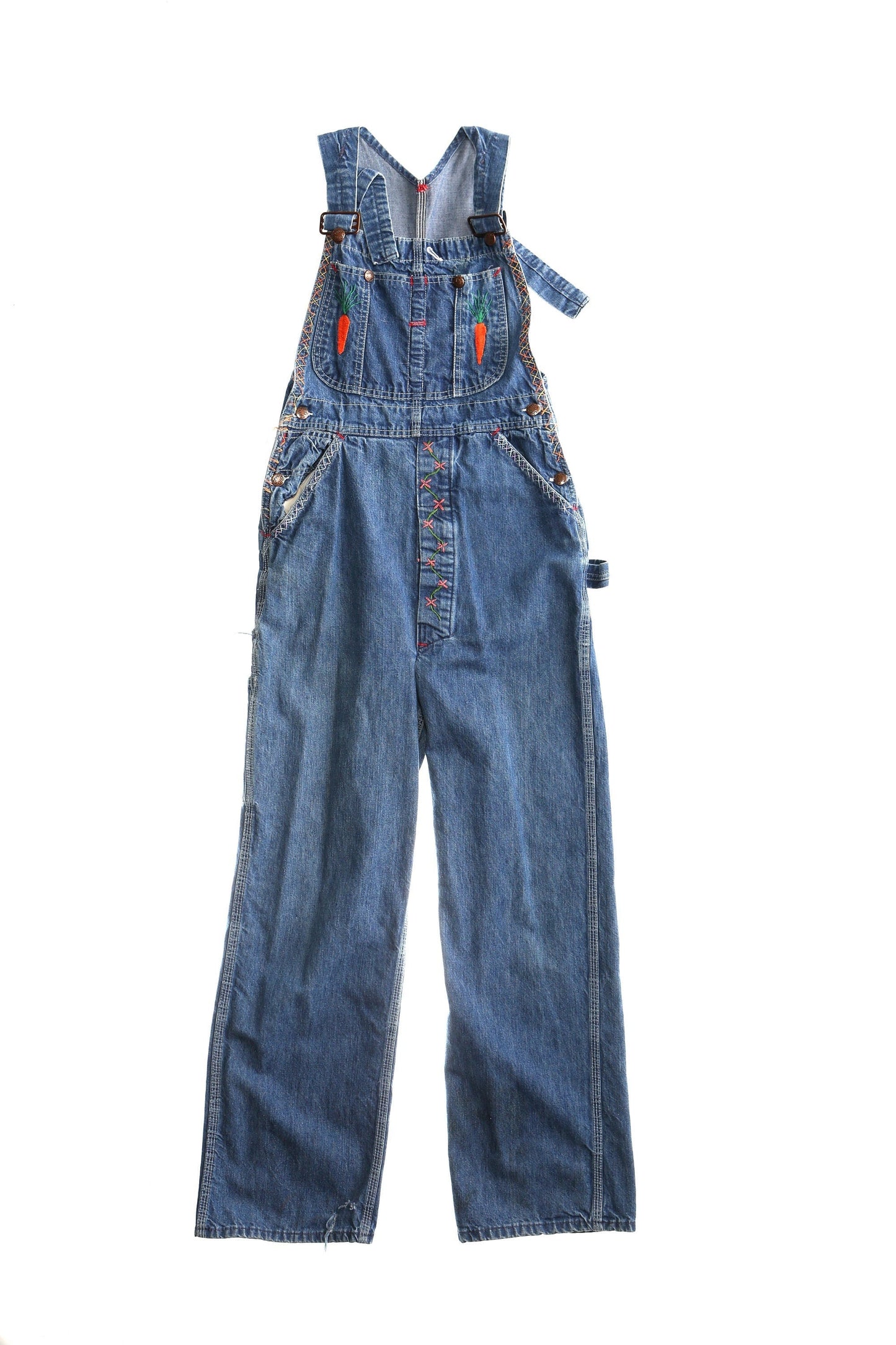 Vintage Denim Overalls / Big Mac / Embroidered / Carrots Embroidery / 1970s - 1980s