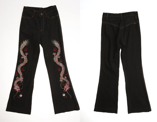 Vintage Bell Bottom pants / hippie / dragon Painted / 1960s - 1970s