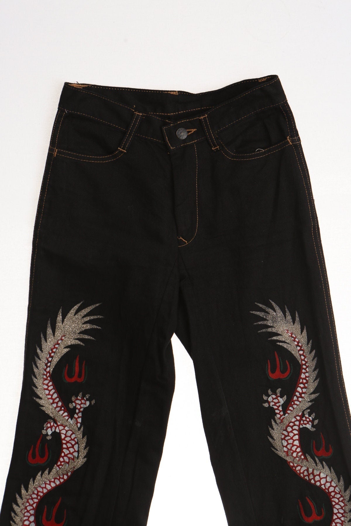 Vintage Bell Bottom pants / hippie / dragon Painted / 1960s - 1970s