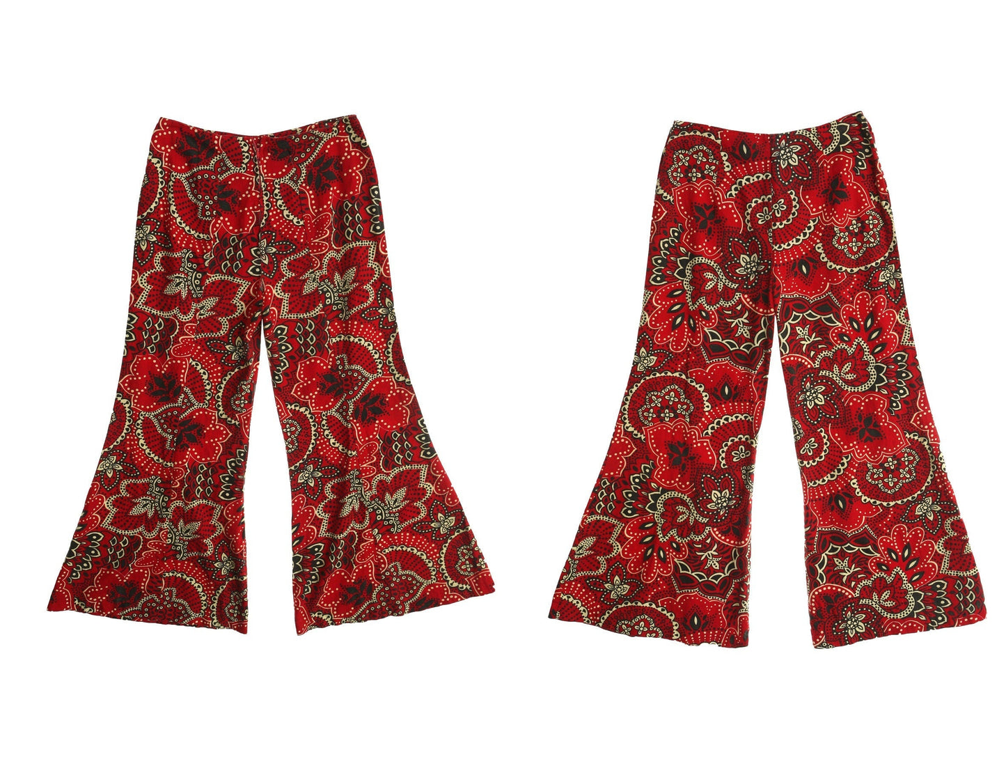 Vintage 70's bell bottom pants / floral print / flare / hippie / red