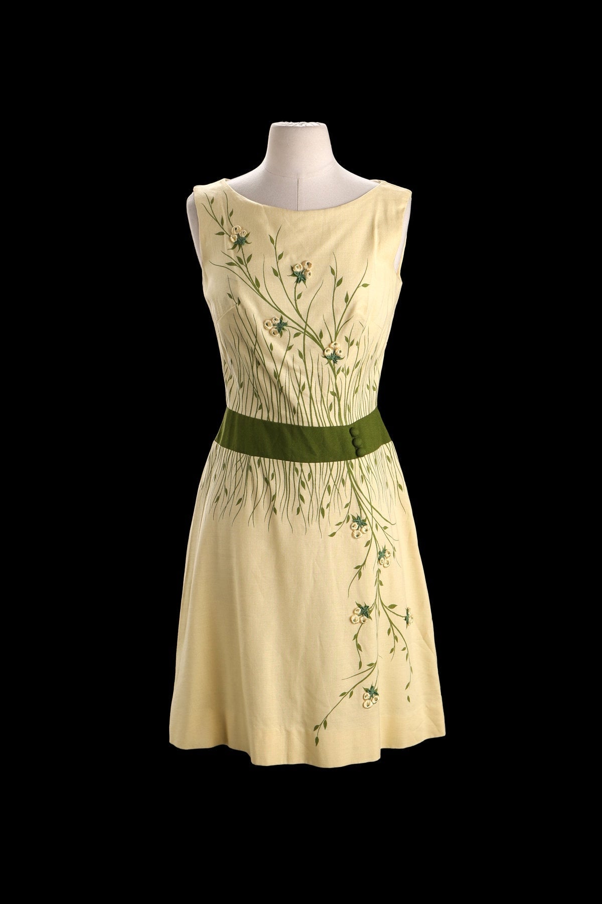 Vintage Women Yellow Casual Dress with Flower Embroidery Details