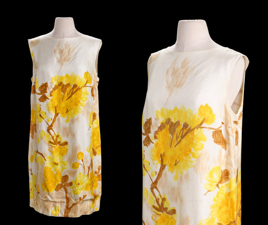 1960's Yellow Flower Print Sleeveless Casual Dress