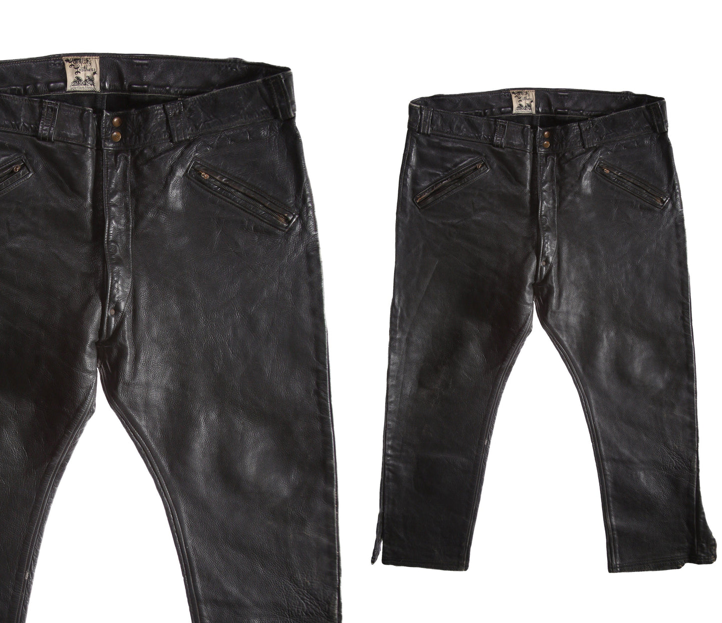 Vintage Black Leather Biker Leather Pants - Estimated Era 1960's - 1970's