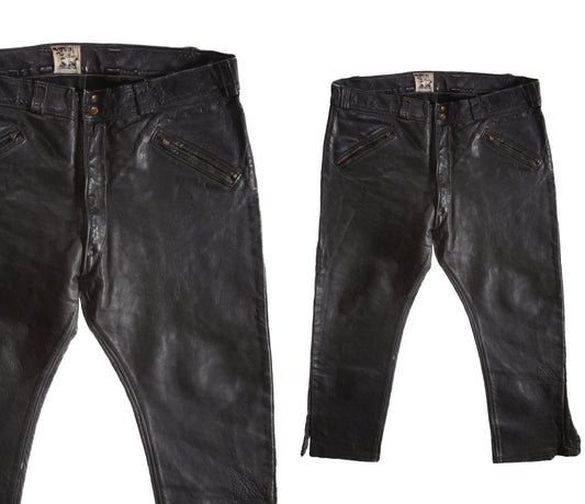 Vintage Black Leather Biker Leather Pants - Estimated Era 1960's - 1970's