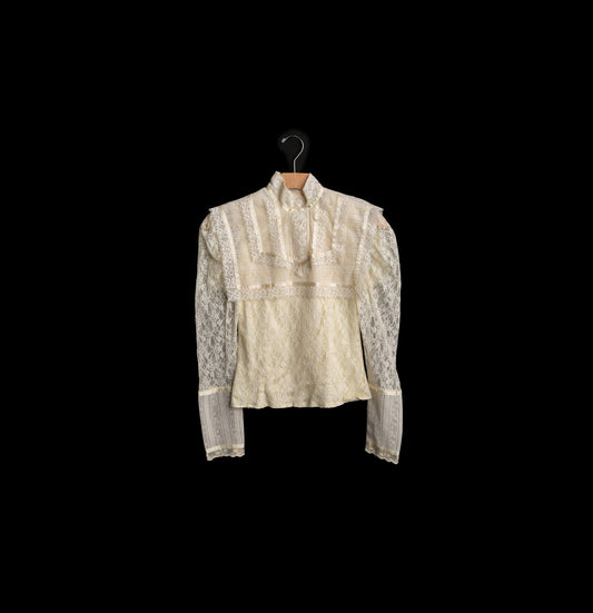 Vintage Lace Blouse / Top / Beige / 1970s