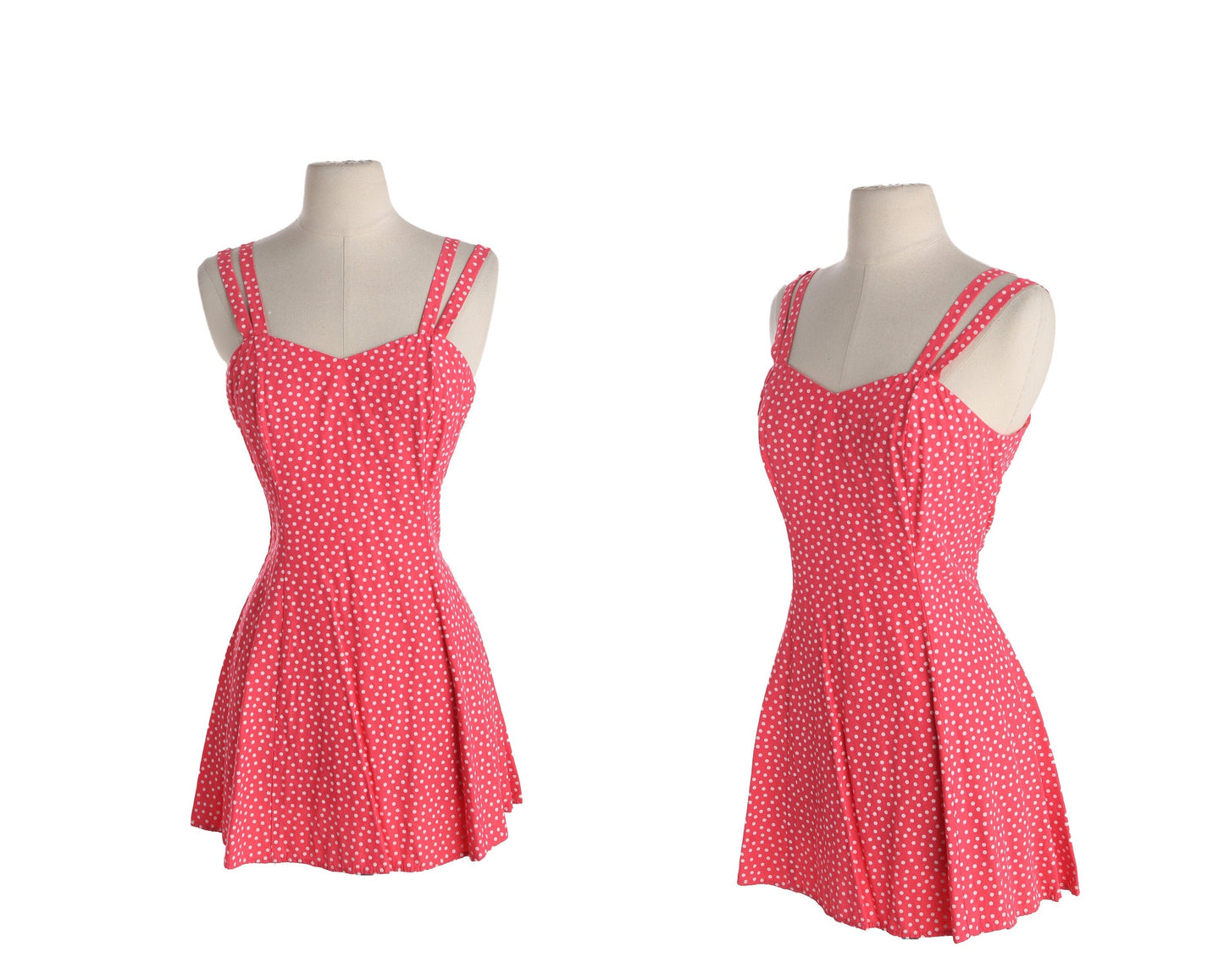 Vintage 90s Pink Summer Strap Polka Dot Dress by Byer Too / Made in USA / Vintage Size 7