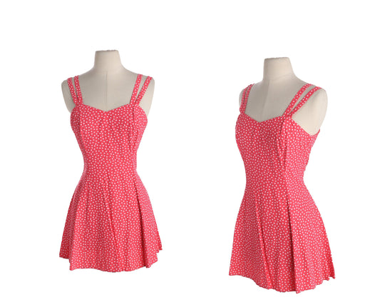 Vintage 90s Pink Summer Strap Polka Dot Dress by Byer Too / Made in USA / Vintage Size 7