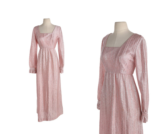 1970s Women Pink Metallic Party Dress by Emma Domb