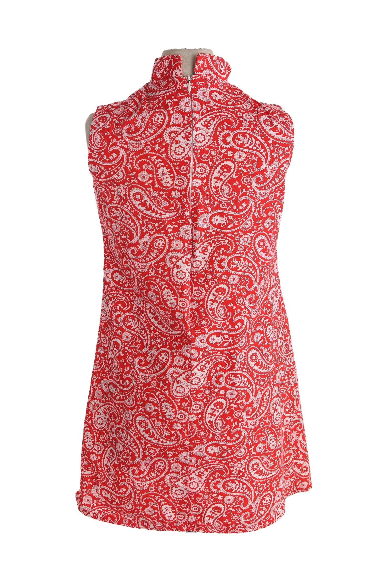 1970s Red Paisley Mod Dress / Sleeveless / Casual - Summer