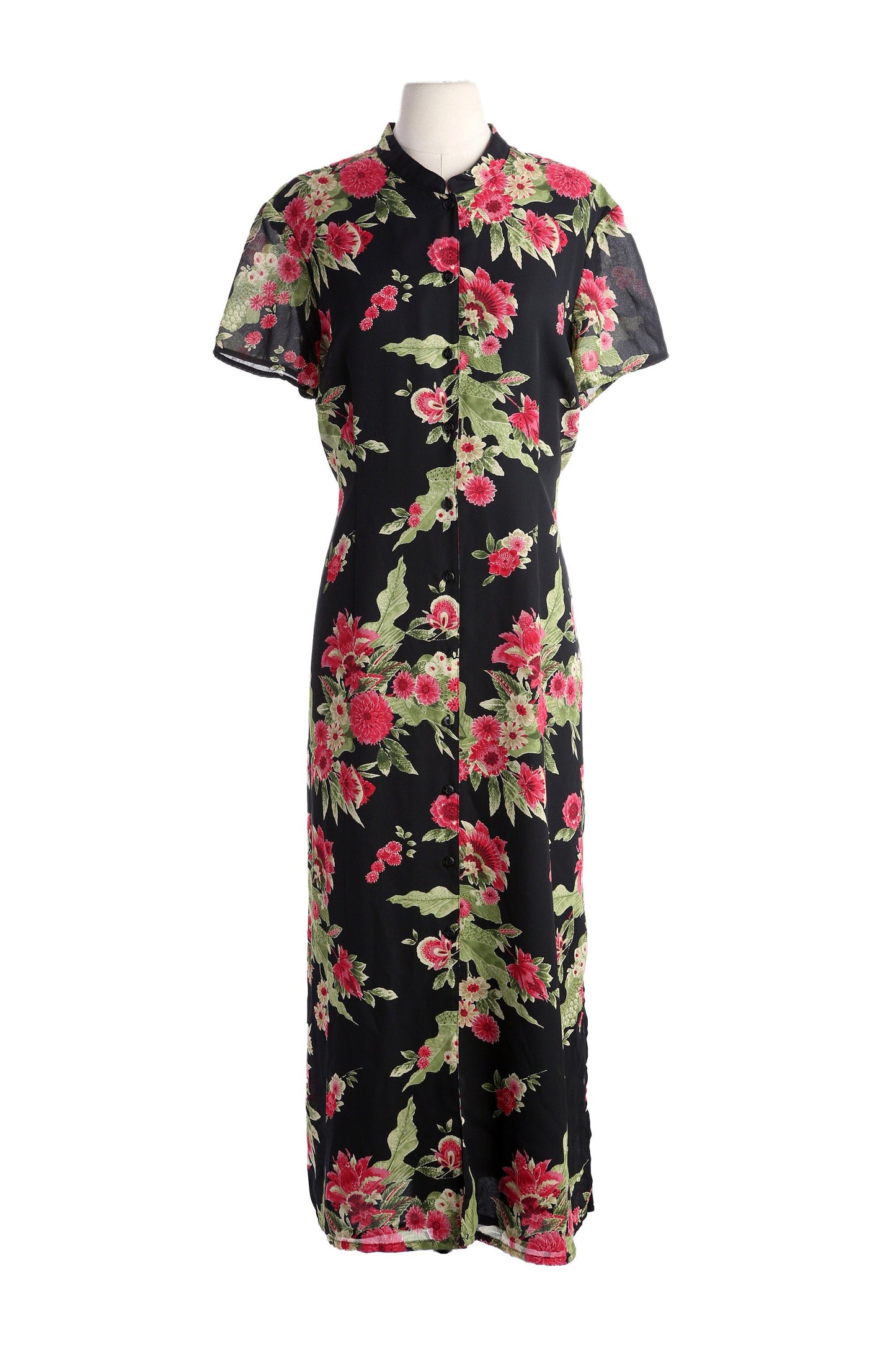Y2K Women Black Floral Print Button Casual Summer Dress by Emma Jones