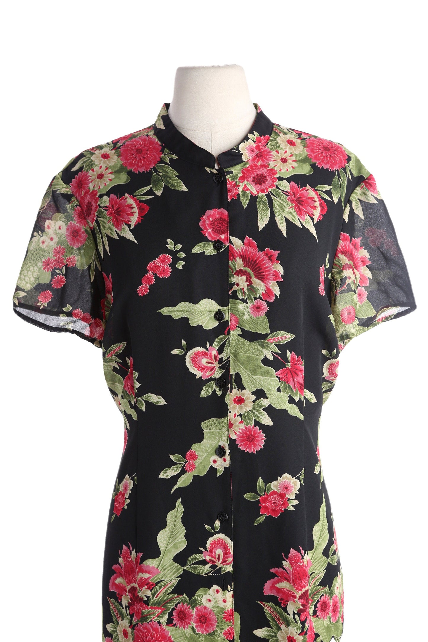 Y2K Women Black Floral Print Button Casual Summer Dress by Emma Jones