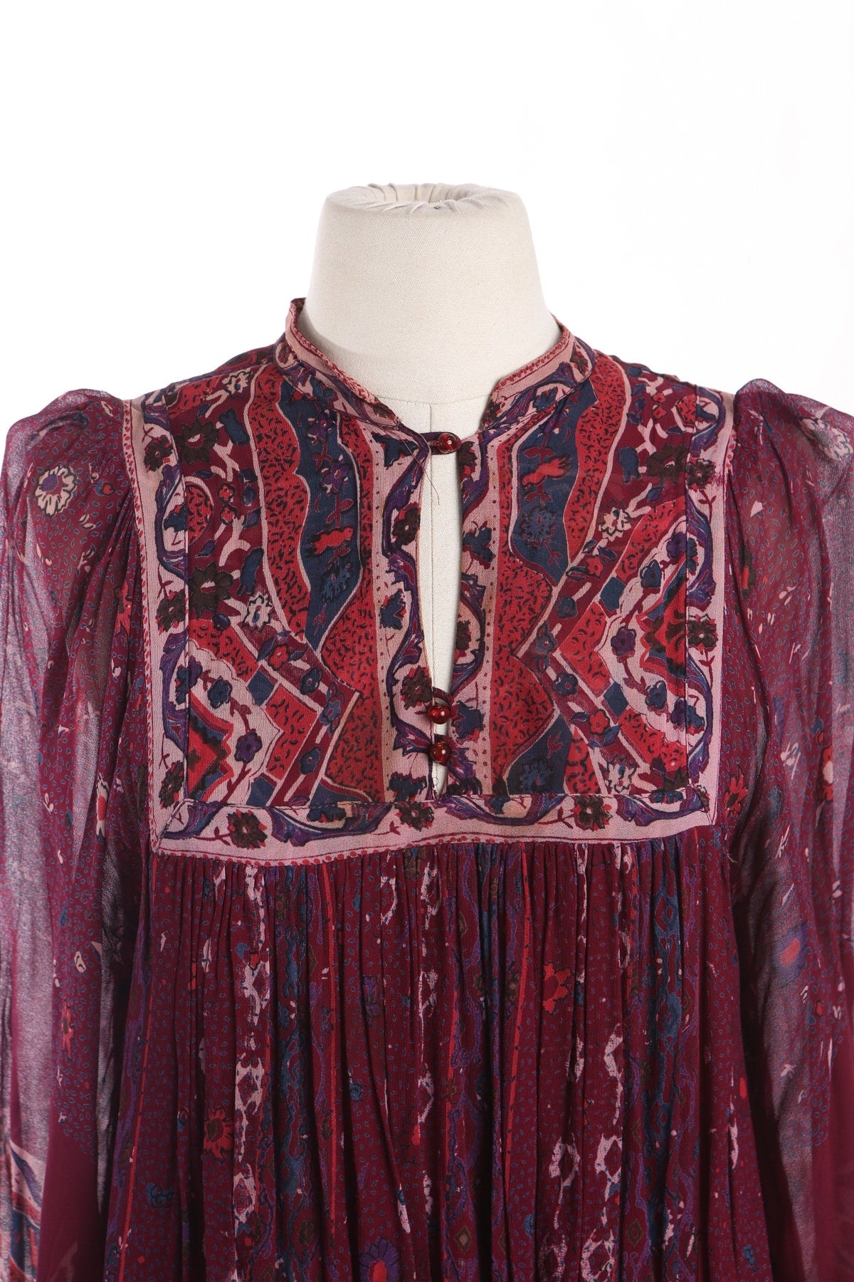 Vintage Boho Dress - Made in India by Starina - Floral Print Rayon Fabric - Era 70s - 80s